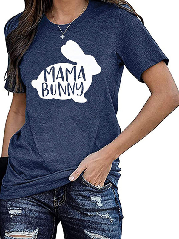 Easter T-Shirt Funny MAMA Bunny Print Graphic T-Shirt kakaclo