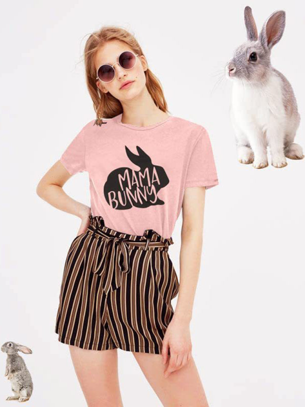 Easter T-Shirt Funny MAMA Bunny Print Graphic T-Shirt kakaclo