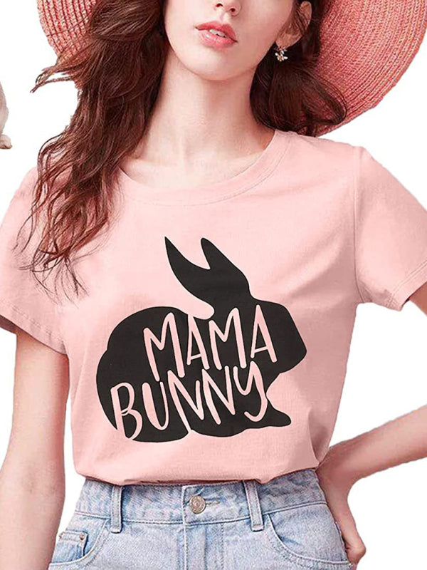 Easter T-Shirt Funny MAMA Bunny Print Graphic T-Shirt kakaclo