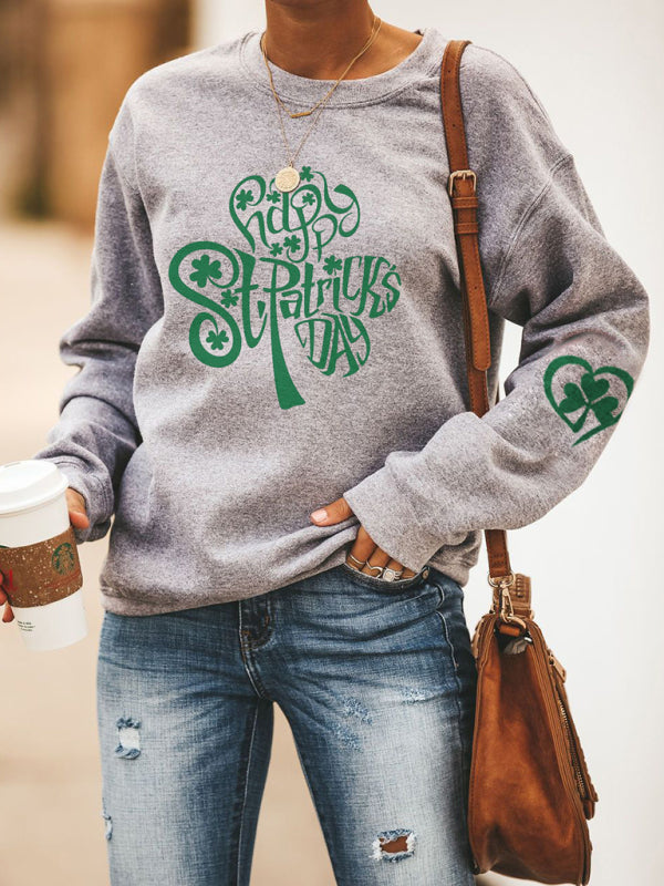 Lucky Clover Printed Round Neck Sweatshirt kakaclo