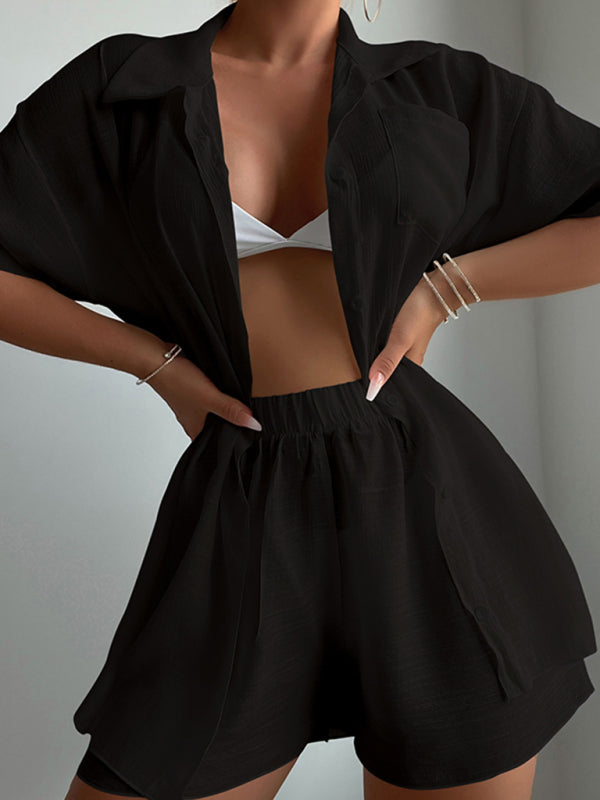 Blue Zone Planet |  Beach vacation loose sun protection clothing swimsuit cover-up short-sleeved shirt set BLUE ZONE PLANET