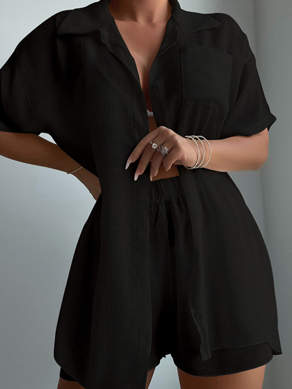 Blue Zone Planet |  Beach vacation loose sun protection clothing swimsuit cover-up short-sleeved shirt set BLUE ZONE PLANET