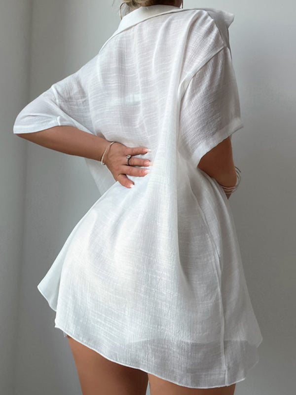 Blue Zone Planet |  Beach vacation loose sun protection clothing swimsuit cover-up short-sleeved shirt set BLUE ZONE PLANET