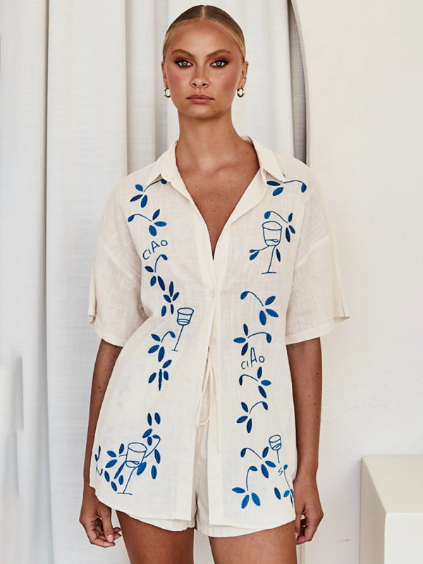 3D embroidered comfortable shirt short suit BLUE ZONE PLANET