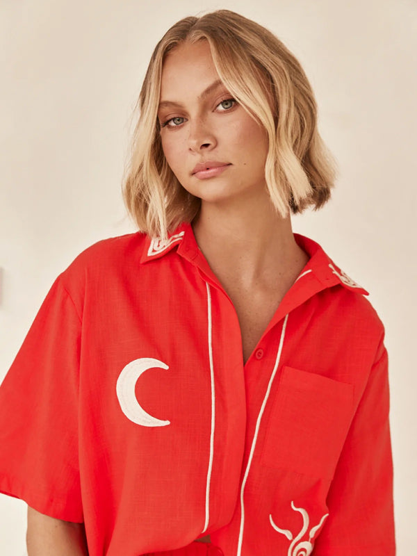 3D embroidered comfortable shirt short suit BLUE ZONE PLANET