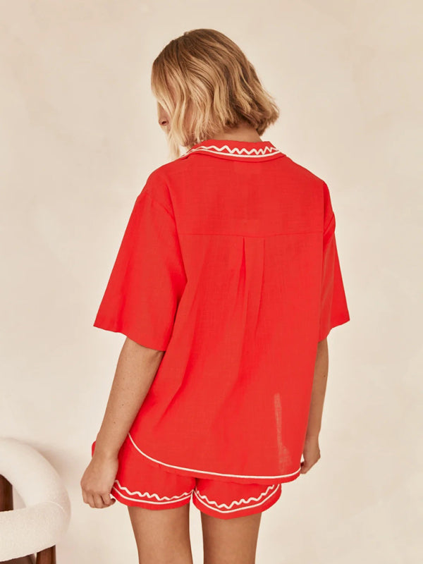 3D embroidered comfortable shirt short suit BLUE ZONE PLANET