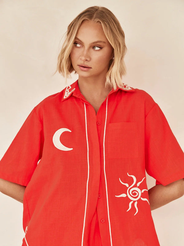 3D embroidered comfortable shirt short suit BLUE ZONE PLANET