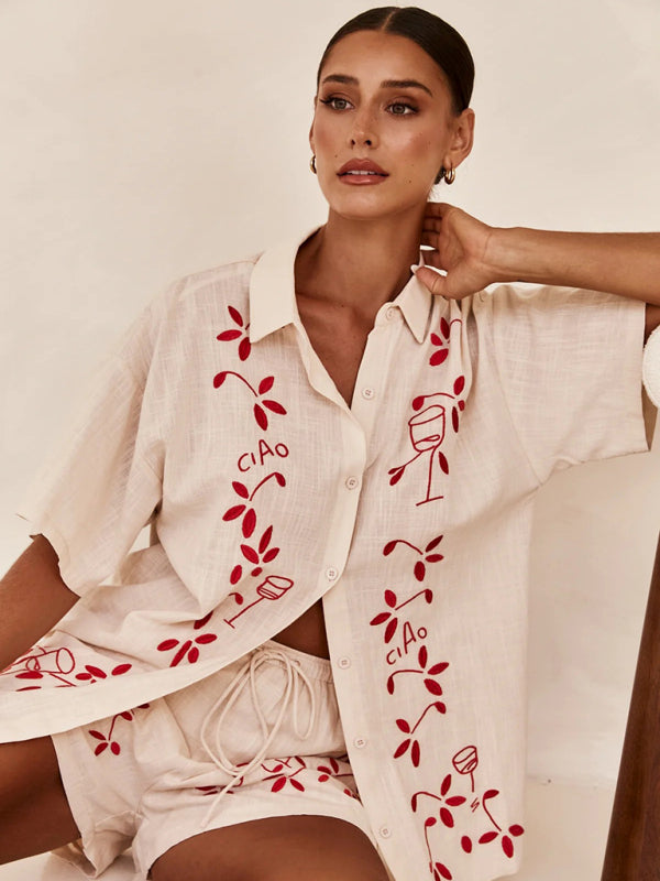 3D embroidered comfortable shirt short suit BLUE ZONE PLANET