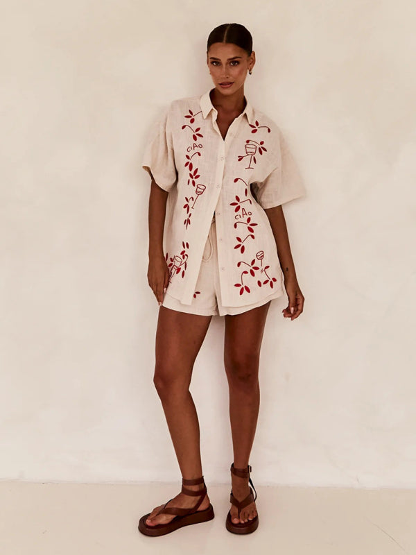 3D embroidered comfortable shirt short suit BLUE ZONE PLANET
