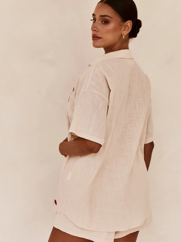 3D embroidered comfortable shirt short suit BLUE ZONE PLANET