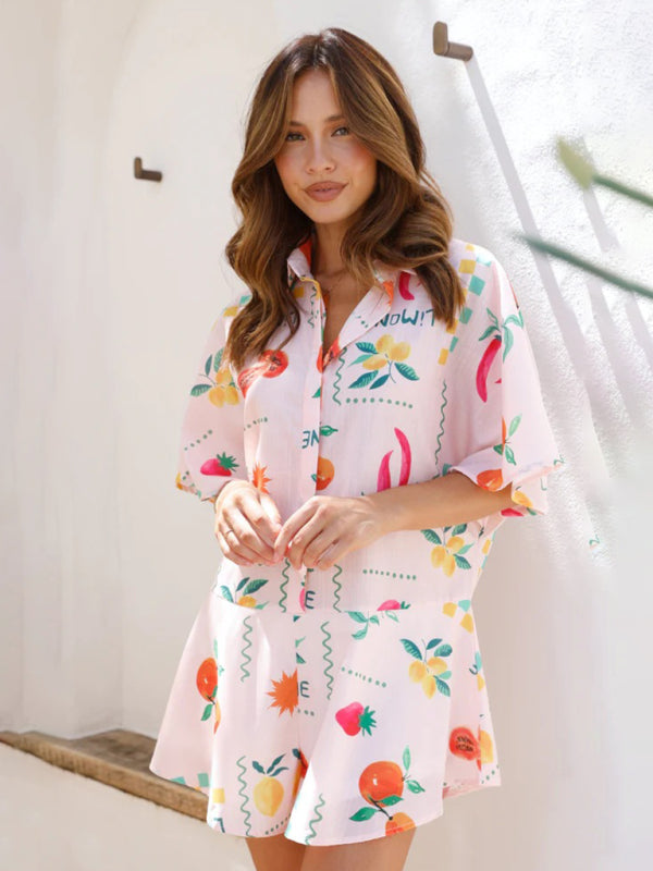 simple printed wide-leg short jumpsuit kakaclo