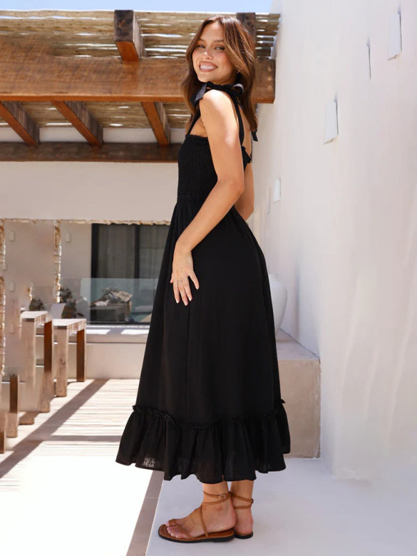 Fresh and sweet simple solid color spaghetti strap dress BLUE ZONE PLANET