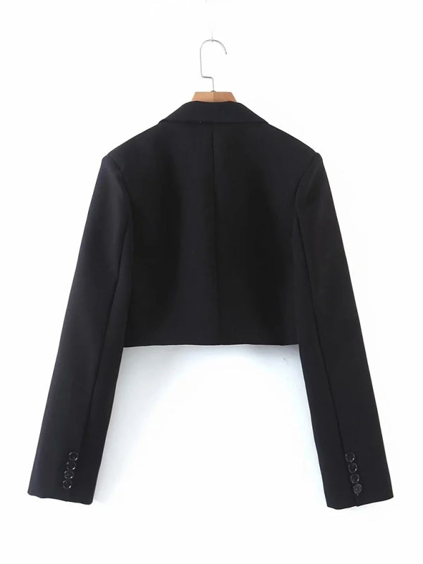 diagonal button short blazer + high waist pocket skirt suit BLUE ZONE PLANET