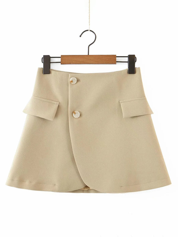 diagonal button short blazer + high waist pocket skirt suit BLUE ZONE PLANET