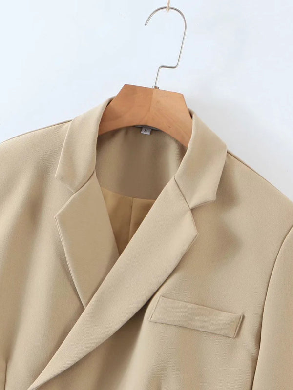 diagonal button short blazer + high waist pocket skirt suit BLUE ZONE PLANET