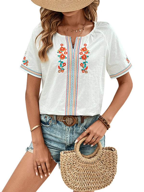 V-neck design top embroidered shirt kakaclo