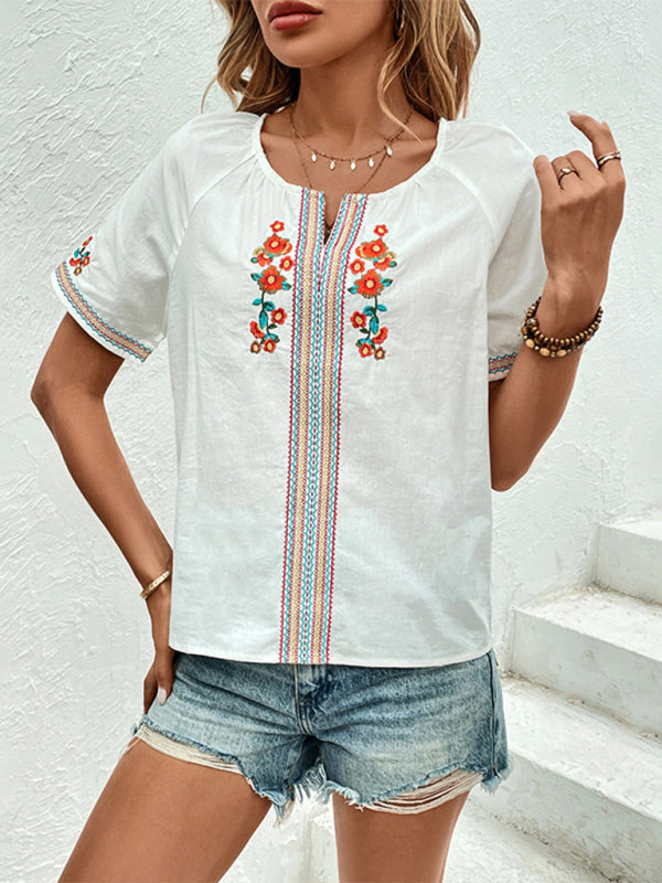 V-neck design top embroidered shirt kakaclo