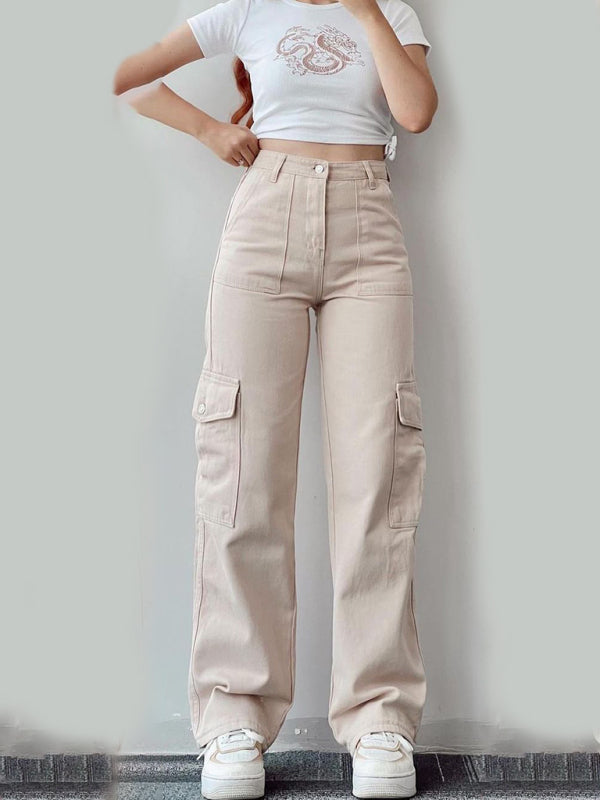 Blue Zone Planet |  Versatile pants, mid-rise three-dimensional pocket trousers, waist-cinching overalls BLUE ZONE PLANET