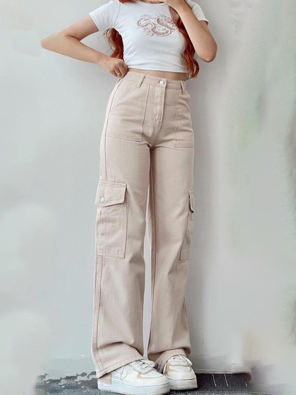 Blue Zone Planet |  Versatile pants, mid-rise three-dimensional pocket trousers, waist-cinching overalls BLUE ZONE PLANET