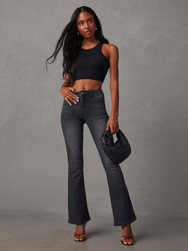 Blue Zone Planet | Retro Washed High Waist Slimming Stretch Micro Flared Jeans BLUE ZONE PLANET