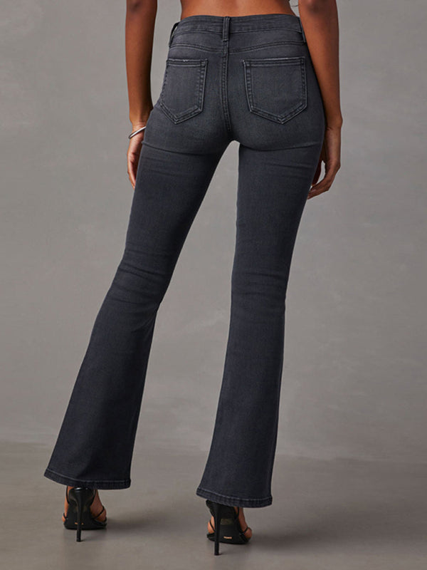 Blue Zone Planet | Retro Washed High Waist Slimming Stretch Micro Flared Jeans BLUE ZONE PLANET