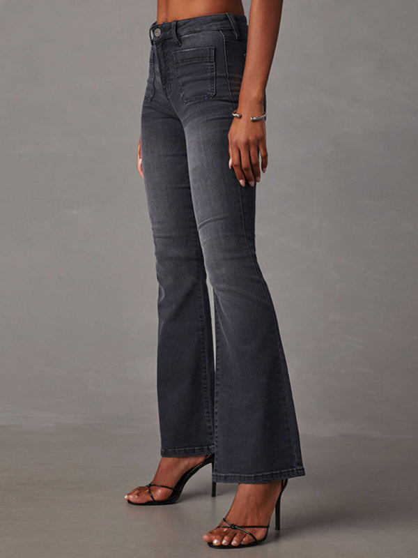 Blue Zone Planet | Retro Washed High Waist Slimming Stretch Micro Flared Jeans BLUE ZONE PLANET