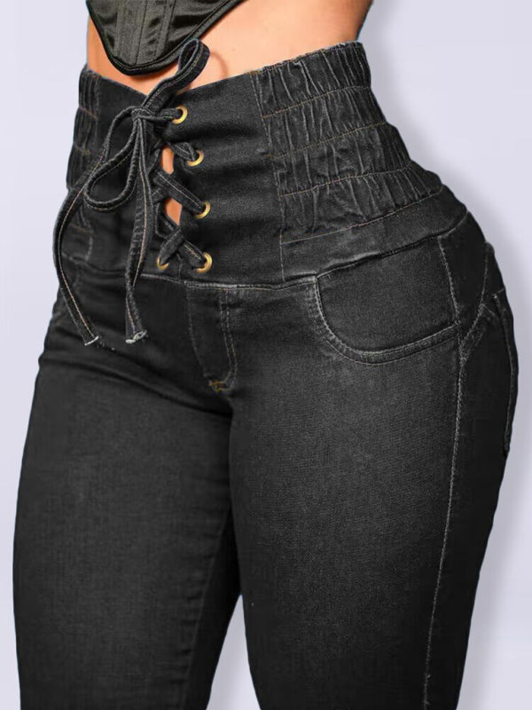 Blue Zone Planet | Ava's High-Waisted Slimming Butt-Lifting Strappy Slim-Fitting Jeans BLUE ZONE PLANET