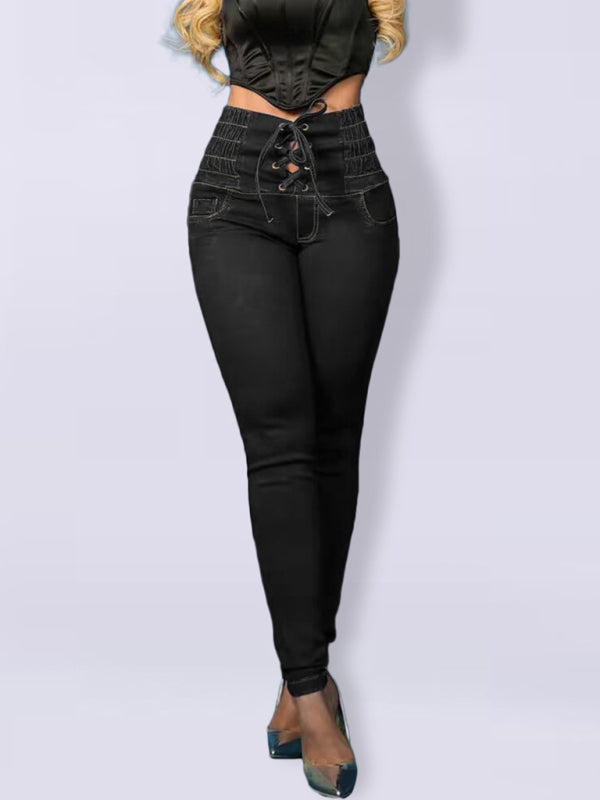 Blue Zone Planet | Ava's High-Waisted Slimming Butt-Lifting Strappy Slim-Fitting Jeans BLUE ZONE PLANET