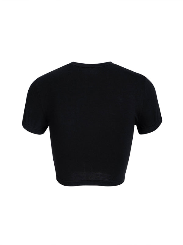 Y2K solid color slim fit cropped short-sleeved top BLUE ZONE PLANET