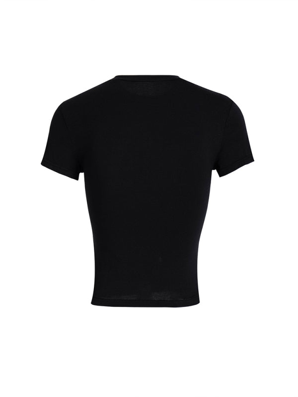 Y2K style solid color slimming short-sleeved T-shirt BLUE ZONE PLANET