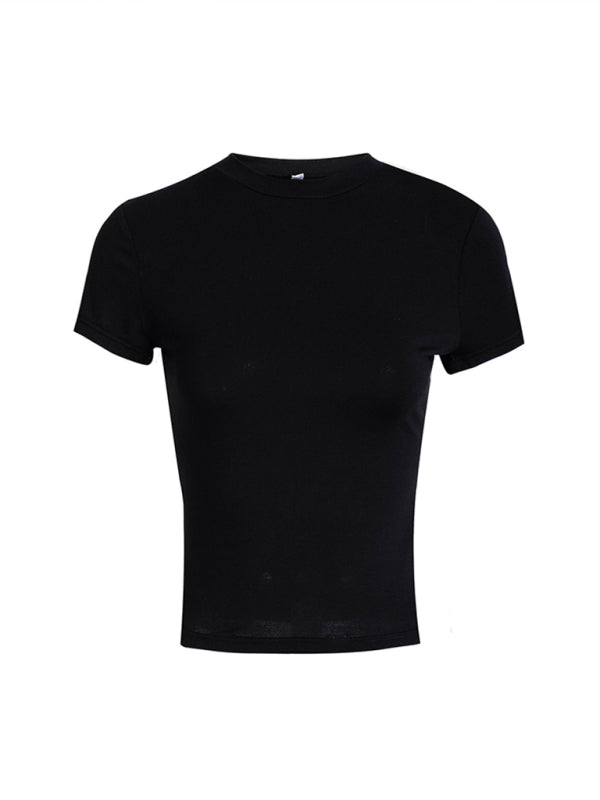 Y2K style solid color slimming short-sleeved T-shirt BLUE ZONE PLANET