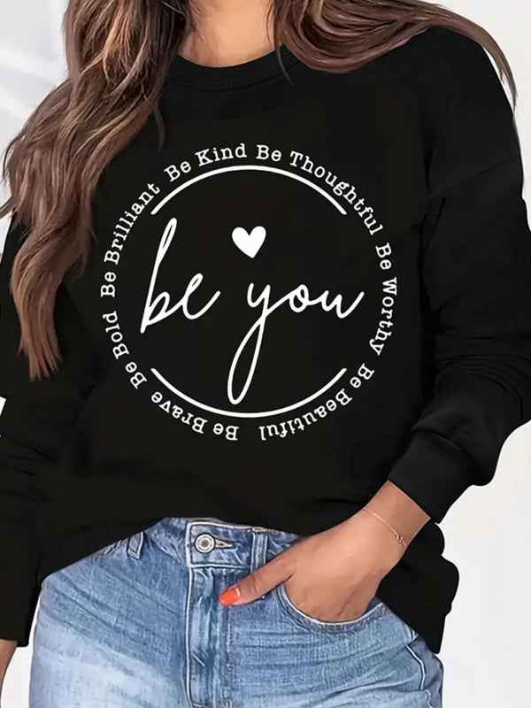 ring letter love print round neck long sleeve sweatshirt kakaclo