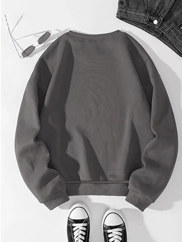 ring letter love print round neck long sleeve sweatshirt kakaclo