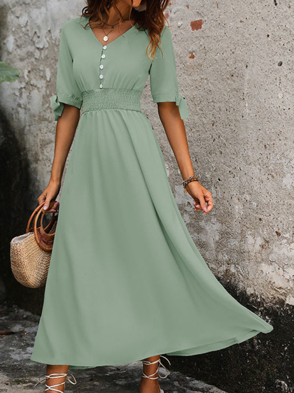 Blue Zone Planet | Elegant V-Neck Commuter Belted Midi Dress BLUE ZONE PLANET