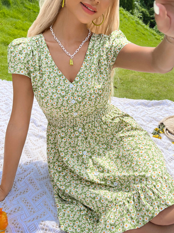 backless lace-up V-neck floral dress BLUE ZONE PLANET