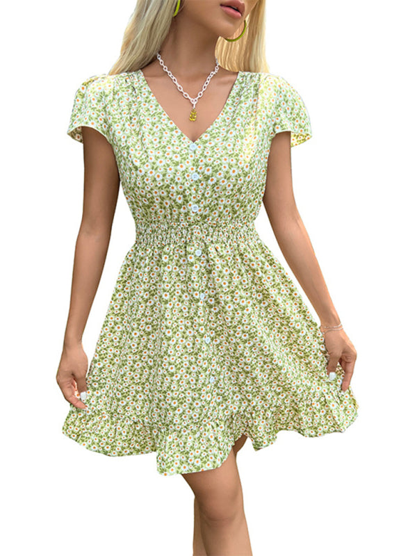 backless lace-up V-neck floral dress BLUE ZONE PLANET
