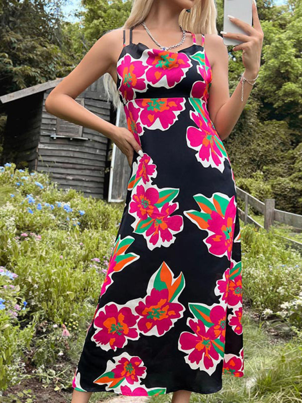 Blue Zone Planet | Emily's Backless Lace-Up Floral Print Spaghetti Strap Midi Dress BLUE ZONE PLANET