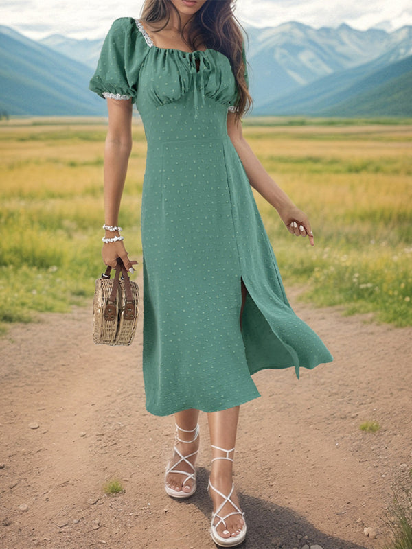 Blue Zone Planet | square neck slit jacquard dress BLUE ZONE PLANET