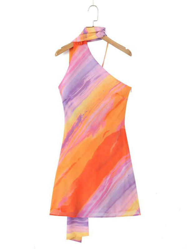 Blue Zone Planet | halter neck backless color block slim fit dress BLUE ZONE PLANET