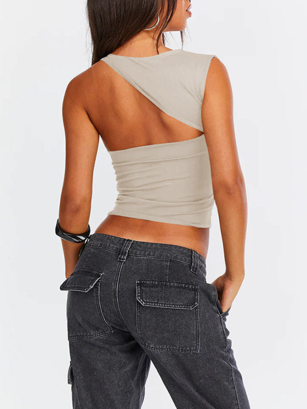 Blue Zone Planet | Y2K irregular neckline top backless slim vest BLUE ZONE PLANET