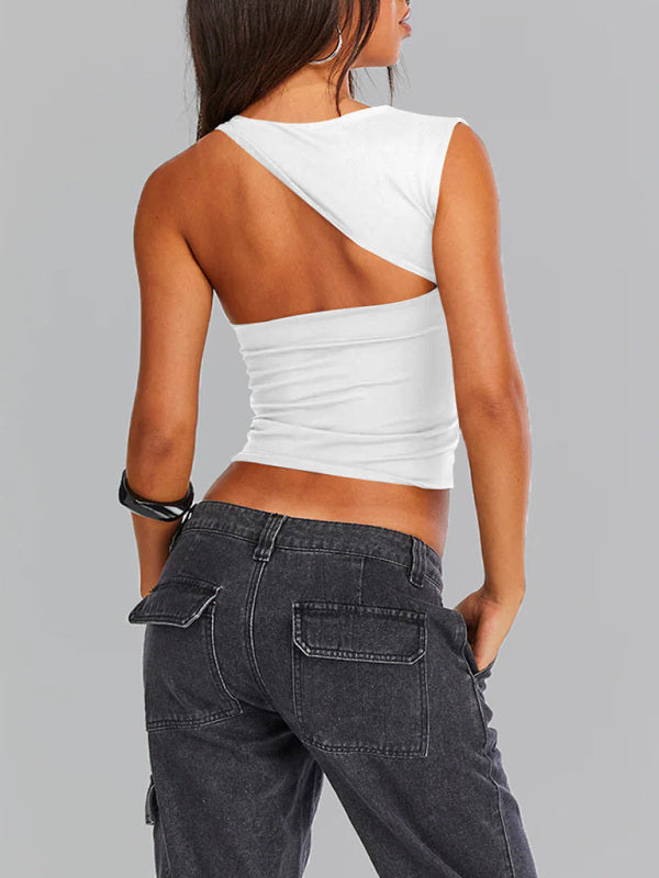 Blue Zone Planet | Y2K irregular neckline top backless slim vest BLUE ZONE PLANET