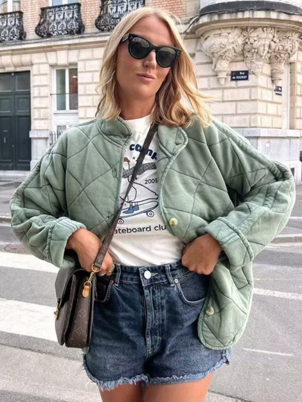 diamond lattice stand collar cotton coat kakaclo