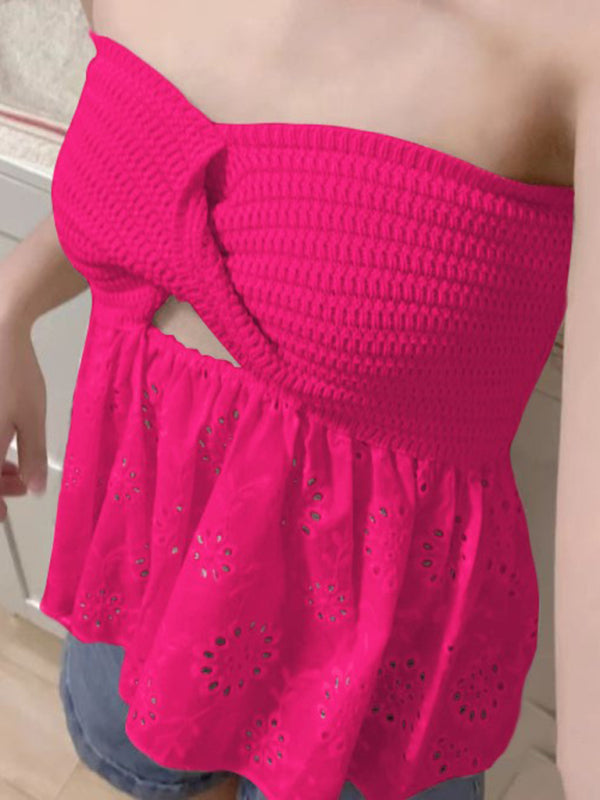 Fashionable knitted embroidered stitching holiday tube top top kakaclo