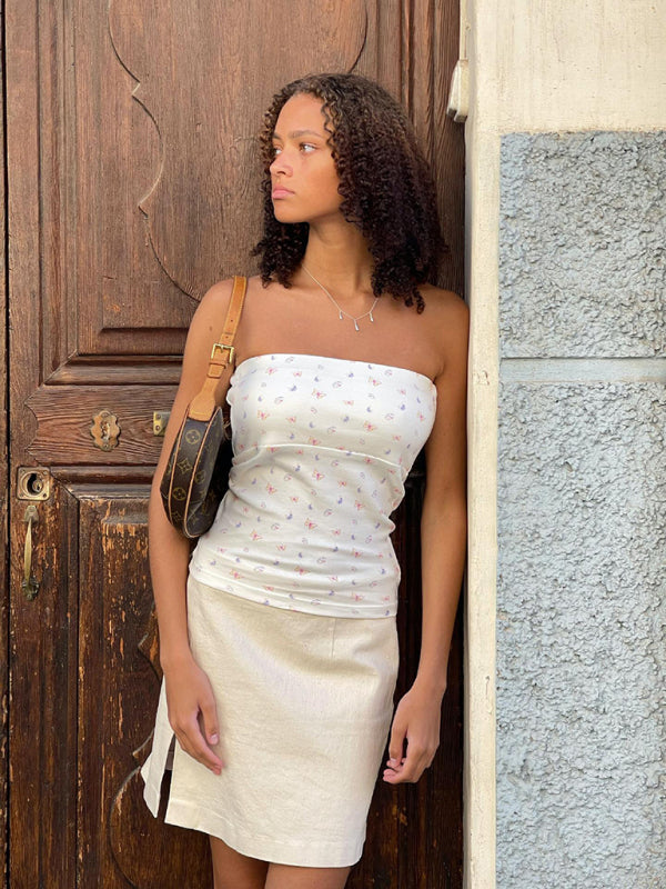 Fashionable and retro tube top short sleeveless floral polka dot bottoming vest BLUE ZONE PLANET