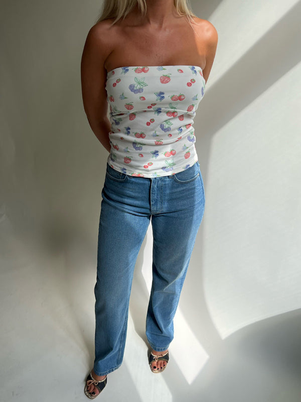 Fashionable and retro tube top short sleeveless floral polka dot bottoming vest BLUE ZONE PLANET