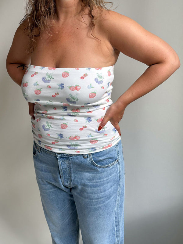 Fashionable and retro tube top short sleeveless floral polka dot bottoming vest BLUE ZONE PLANET