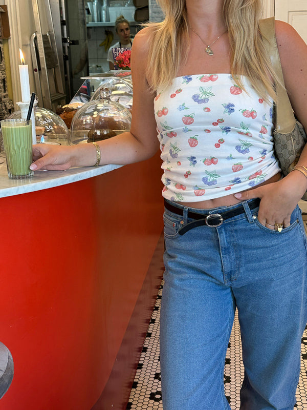 Fashionable and retro tube top short sleeveless floral polka dot bottoming vest BLUE ZONE PLANET