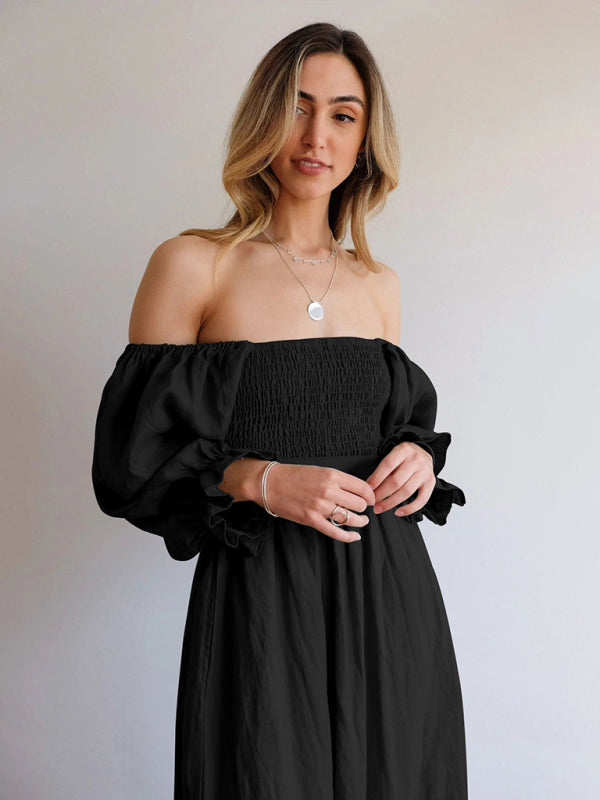 style rope belt ruffled lantern sleeve dress BLUE ZONE PLANET
