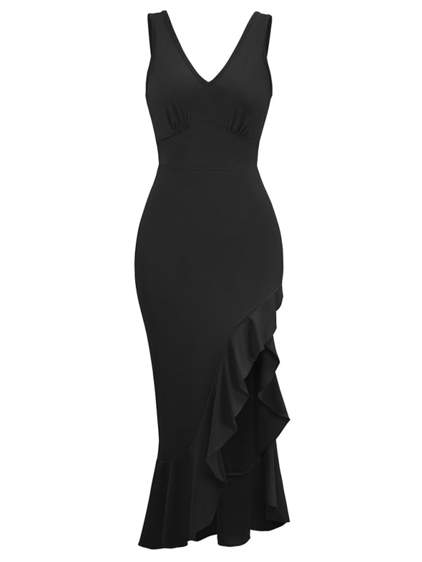 V-neck sleeveless ruffled hem dress BLUE ZONE PLANET