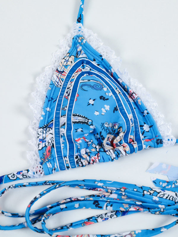 Blue Zone Planet |  bikini lace-up backless webbing spliced lace split swimsuit BLUE ZONE PLANET